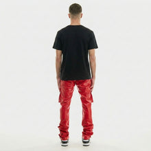 Load image into Gallery viewer, Men's Red Leather Cargo Pants – Slim Fit Biker Utility Trousers