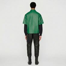 Load image into Gallery viewer, Men’s Green Half Sleeve Leather Shirt – Premium Casual Leather Shirt
