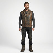 Laden Sie das Bild in den Galerie-Viewer, Distressed Leder Biker Weste für Herren – Klassischer Harley-Stil