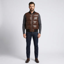 Load image into Gallery viewer, Brown Leather Puffer Vest for Men – Classic Warmth Edition