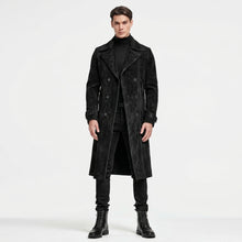 Laden Sie das Bild in den Galerie-Viewer, Herren zweireihiger Trenchcoat aus schwarzem Wildleder – Klassischer langer Mantel