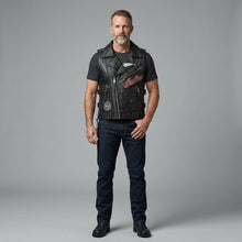 Laden Sie das Bild in den Galerie-Viewer, Herren-Lederweste im Western-Biker-Stil – Motorrad-Klassiker