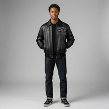 Load image into Gallery viewer, Men’s Embroidered Black Leather Jacket – Pelle Style Street Edition