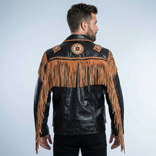 Laden Sie das Bild in den Galerie-Viewer, Men’s Cowboy Cowhide Leather Jacket – Fringe & Beaded Western Coat