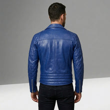 Load image into Gallery viewer, Cafe Racer Leather Jacket - Buy Royal Blue Motorcycle Jacket