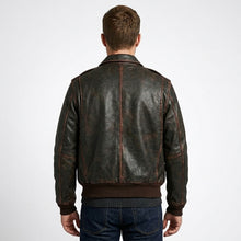 Load image into Gallery viewer, Men’s Brown A2 Aviator Military Pilot Leather Bomber Jacket – Vintage Flight Coat