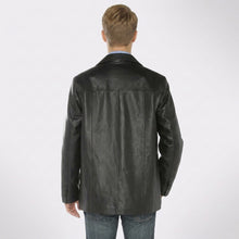 Load image into Gallery viewer, Men’s Black Lambskin Leather Overcoat Blazer Jacket