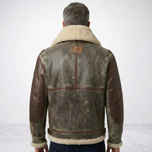 Laden Sie das Bild in den Galerie-Viewer, Men’s B-3 Leather Bomber Jacket – 100 Missions Aviation Shearling Flight Coat