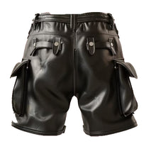 Load image into Gallery viewer, Real Leather Boxer Shorts, Black Leather Cargo Shorts Leather Outlet