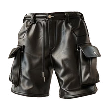 Load image into Gallery viewer, Real Leather Boxer Shorts, Black Leather Cargo Shorts Leather Outlet