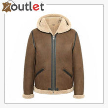Load image into Gallery viewer, Shearling Brown Hooded Leather Jacket