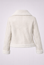 Load image into Gallery viewer, Women's Cream Suede Shearling Moto Jacket