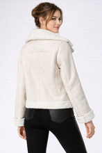 Load image into Gallery viewer, Women's Cream Suede Shearling Moto Jacket