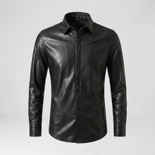 Load image into Gallery viewer, Men’s Slim Fit Black Sheepskin Leather Shirt Jacket – Premium Leather Overshirt