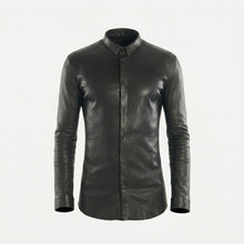 Load image into Gallery viewer, Men’s Slim Fit Black Leather Shirt – Premium Leather Shirt Jacket