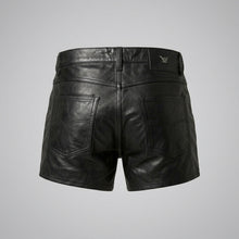 Load image into Gallery viewer, Men’s Matte Black Leather Shorts – Premium Elastic Waist Luxury Shorts