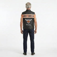 Laden Sie das Bild in den Galerie-Viewer, Herren Motorradweste aus echtem schwarzem Leder – Harley Davidson-Biker Club Cut