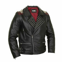 Load image into Gallery viewer, Studded Leather Jackets for Men With Red Lining