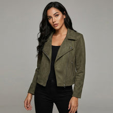 Laden Sie das Bild in den Galerie-Viewer, Women's Suede Zip-Up Moto Biker Jacket