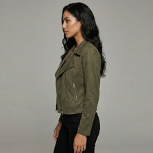 Laden Sie das Bild in den Galerie-Viewer, Women's Suede Zip-Up Moto Biker Jacket