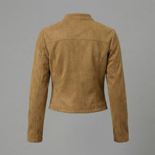 Laden Sie das Bild in den Galerie-Viewer, Women's Brown Suede Cropped Moto Jacket