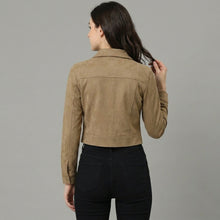 Load image into Gallery viewer, Women's Cropped Tan Suede Jacket