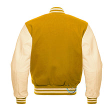 Load image into Gallery viewer, Varsity Letterman Yellow Wool and Leather Sleeves Jacket Leather Outlet