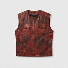Load image into Gallery viewer, Men’s Vintage Red Leather Biker Vest – Classic Motorcycle Riding Vest