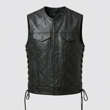 Load image into Gallery viewer, Men’s Black Sheepskin Leather Biker Vest – Premium Motorcycle Vest