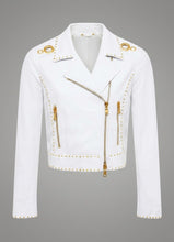 Laden Sie das Bild in den Galerie-Viewer, Signature Schneewittchen-Leder-Bikerjacke – Goldbesetzte Luxus-Motorradjacke