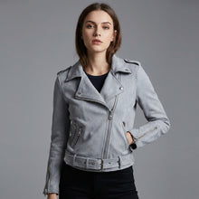 Laden Sie das Bild in den Galerie-Viewer, Women's Cropped Suede Moto Jacket
