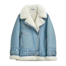 Load image into Gallery viewer, Women Light Blue Bomber Jacket RAF Aviator Stylish Leather Outlet