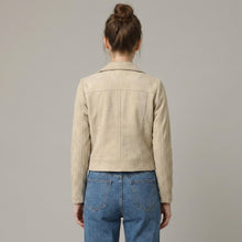 Load image into Gallery viewer, Women's Beige Suede Moto Jacket