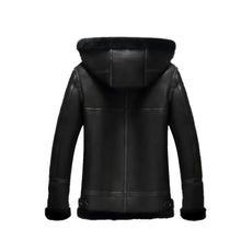 Load image into Gallery viewer, Women's Black Bomber B3 Hooded Aviator Leather Jacket Leather Outlet