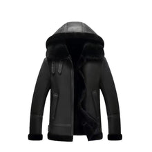 Load image into Gallery viewer, Women's Black Bomber B3 Hooded Aviator Leather Jacket Leather Outlet