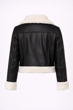Load image into Gallery viewer, Women's Black Leather & White Shearling Jacket