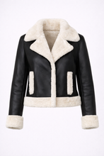 Load image into Gallery viewer, Women's Black Leather & White Shearling Jacket