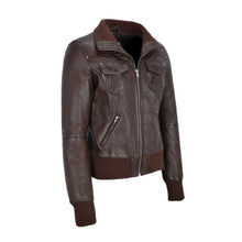 Load image into Gallery viewer, Women's Brown Lambskin Leather Jacket Leather Outlet
