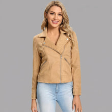 Load image into Gallery viewer, Women's Camel Suede Biker Jacket