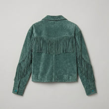 Laden Sie das Bild in den Galerie-Viewer, Women's Green Fringed Western Leather Jacket