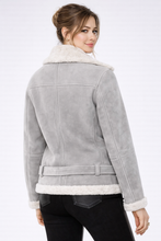 Load image into Gallery viewer, Women's Grey Leather & White Shearling Jacket