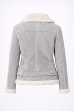Load image into Gallery viewer, Women's Grey Leather & White Shearling Jacket