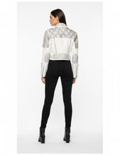 Load image into Gallery viewer, Women’s Black Cropped Leather Jacket – Gold Studded Moto Style