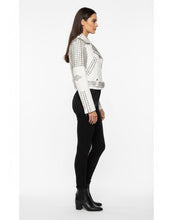Load image into Gallery viewer, Women’s Black Cropped Leather Jacket – Gold Studded Moto Style