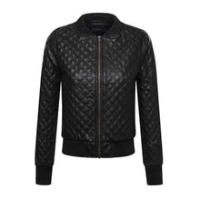 Load image into Gallery viewer, Womens Black Genuine  Leather Quilted Bomber Jacket Leather Outlet
