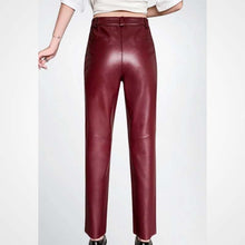 Load image into Gallery viewer, Women’s Maroon Lambskin Leather Pencil Pants