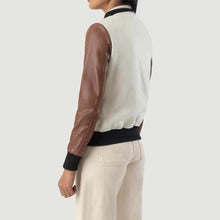 Load image into Gallery viewer, Womens White & Brown Varsity Jacket