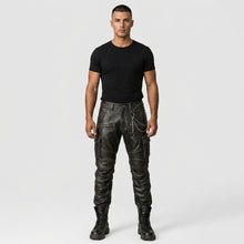 Load image into Gallery viewer, Men’s Black Sheepskin Leather Cargo Pants – Biker Style Leather Trousers
