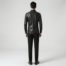 Load image into Gallery viewer, Men’s Slim Fit Black Sheepskin Leather Shirt Jacket – Premium Leather Overshirt