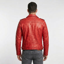 Laden Sie das Bild in den Galerie-Viewer, Men’s Red Lambskin Brando Biker Jacket – Slim Fit Moto Leather Coat
